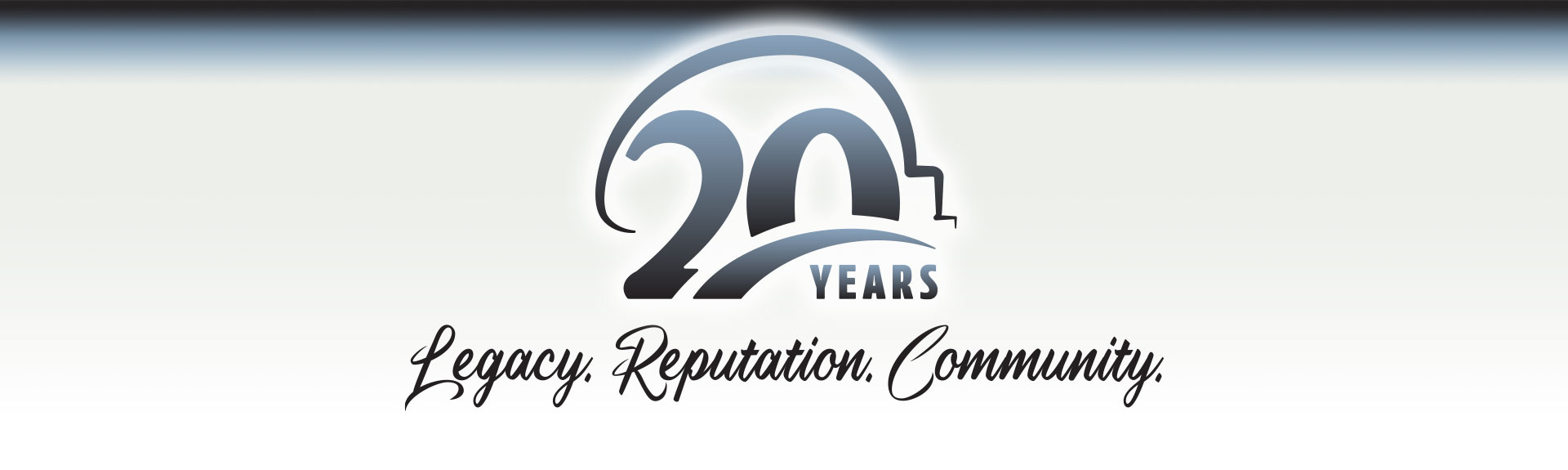 Logo celebrating 20 Years with the words Legacy, Reputation, Community underneath